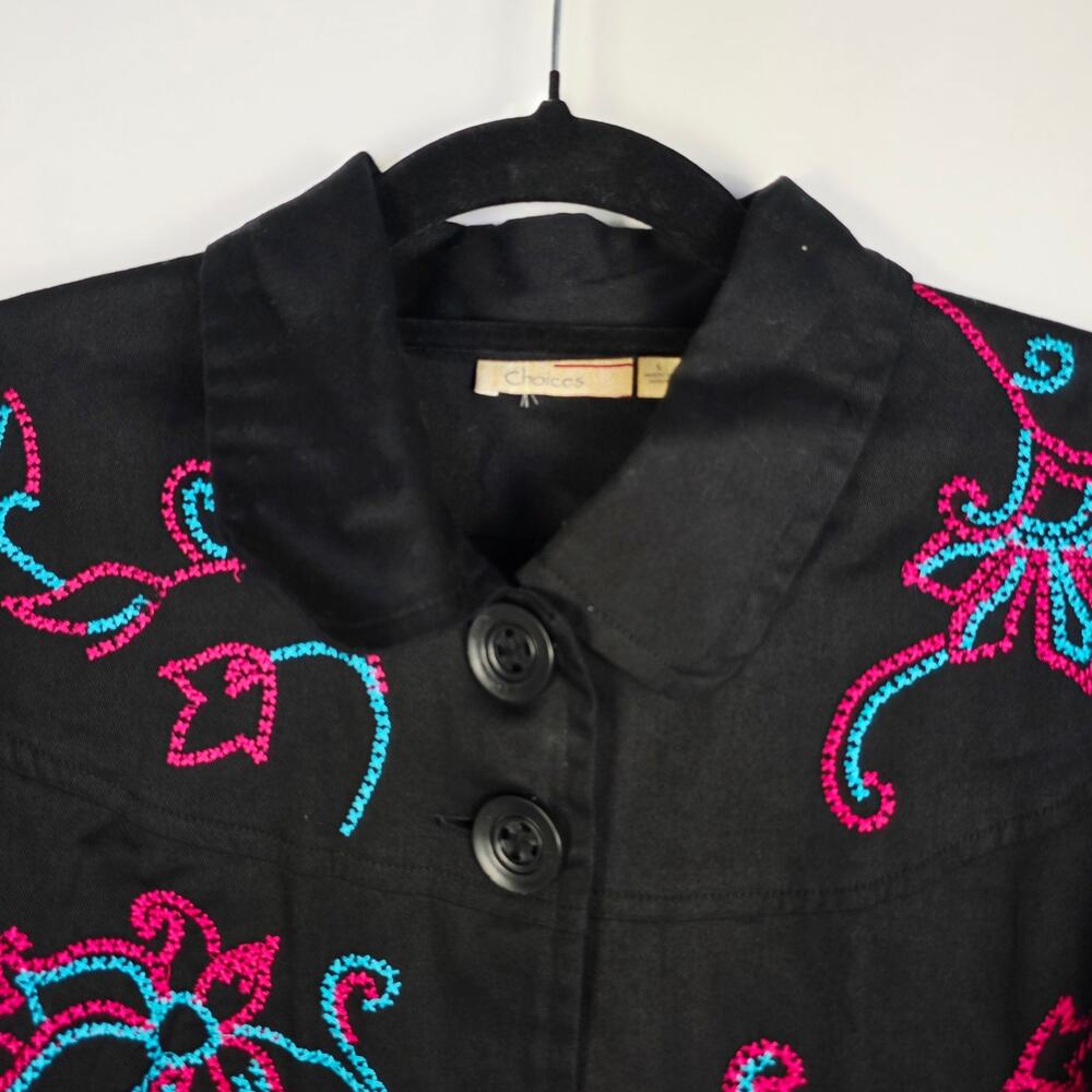 Choices Jacket Large Black Pink Floral Embroidered Rodeo Boho Cowgirl Western - Picture 6 of 15